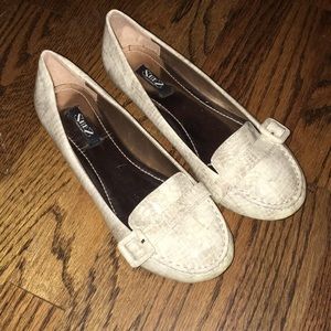 Cream Reptile Print Loafers